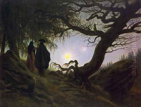 Man and Woman Contemplating the Moon c. 1824 Oil Painting by Caspar David Friedrich