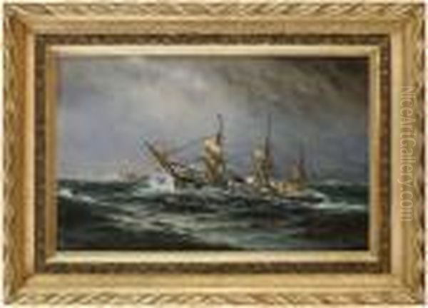 Fartyg I Storm Oil Painting by Af Herman Sillen