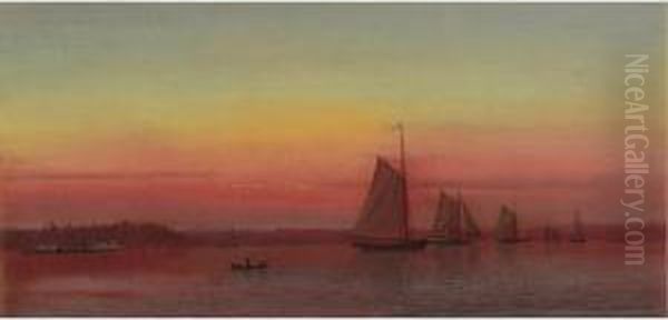 Red Sails At Sunset (sailing At Sunset) Oil Painting by Francis Augustus Silva