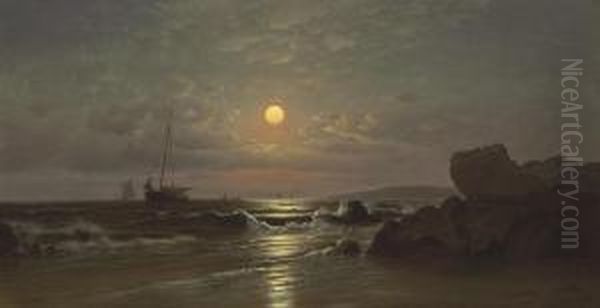 Moonrise On The New England Coast Oil Painting by Francis Augustus Silva