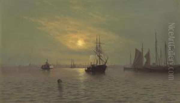 Hoboken At Midnight Oil Painting by Francis Augustus Silva