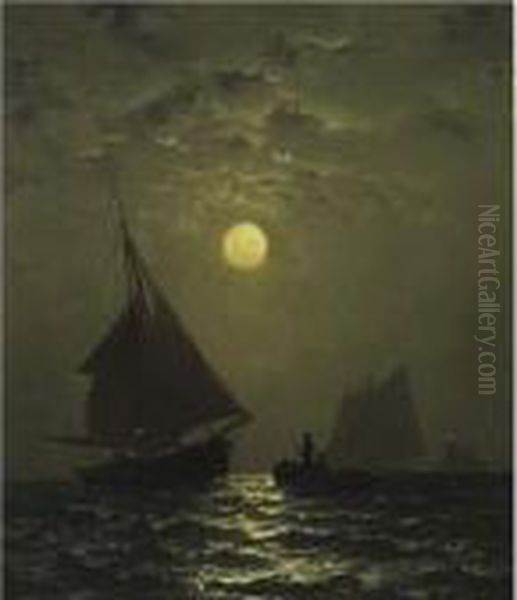 Moonlight And Fishing Boats Oil Painting by Francis Augustus Silva