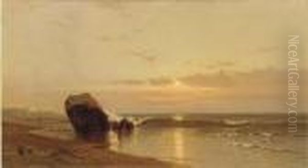 Coastal Sunset Oil Painting by Francis Augustus Silva