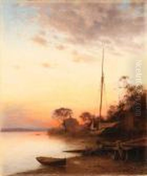 Twilight Along The River Oil Painting by Francis Augustus Silva