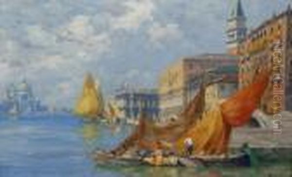 Marina Di Venezia, Riva Degli Schiavoni Oil Painting by Ferdinando Silvani