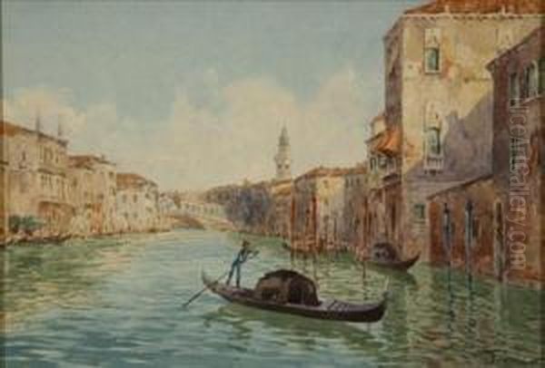 A Gondola On The Grand Canal Oil Painting by Ferdinando Silvani