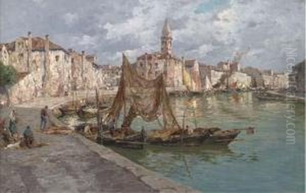 Burano Oil Painting by Ferdinando Silvani