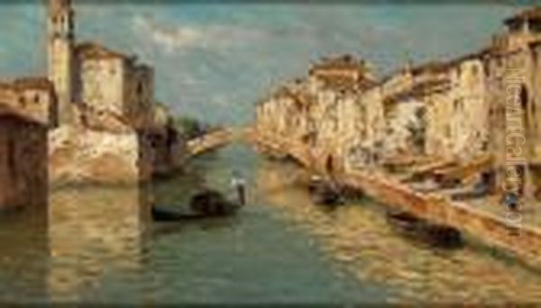 Venetian Canal Oil Painting by Ferdinando Silvani