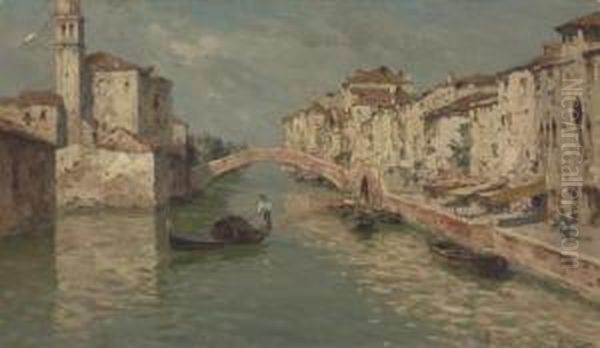 Gondoliere Auf Venezianischem Kanal Oil Painting by Ferdinando Silvani