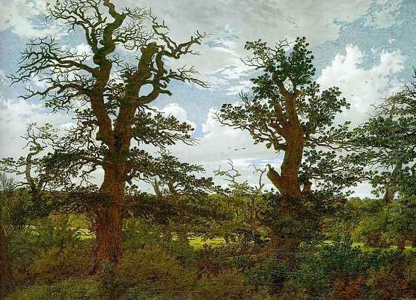 Landscape with Oak Trees & a Hunter 1811 Oil Painting by Caspar David Friedrich