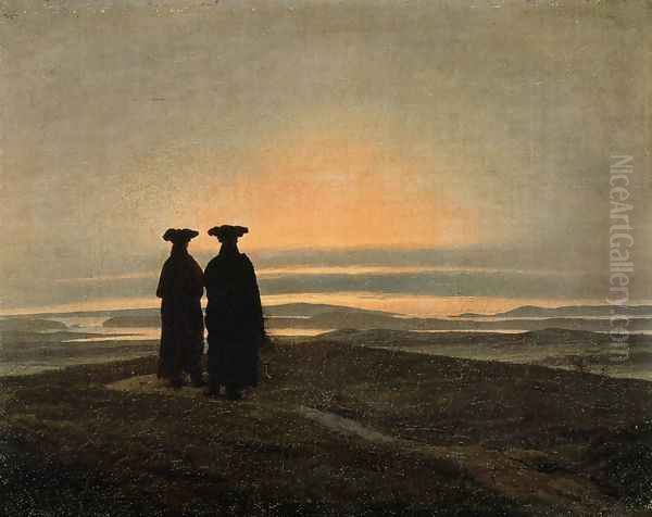 Evening Landscape with Two Men 1830-35 Oil Painting by Caspar David Friedrich