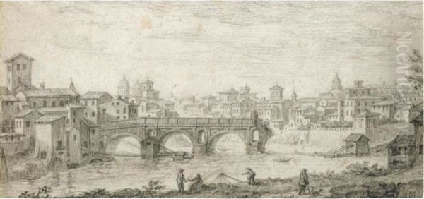 View Of The 'ponte Rotto', Rome Oil Painting by Israel Silvestre