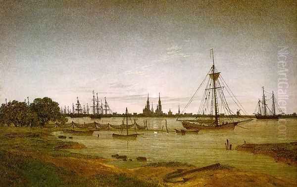 Port by Moonlight 1811 Oil Painting by Caspar David Friedrich