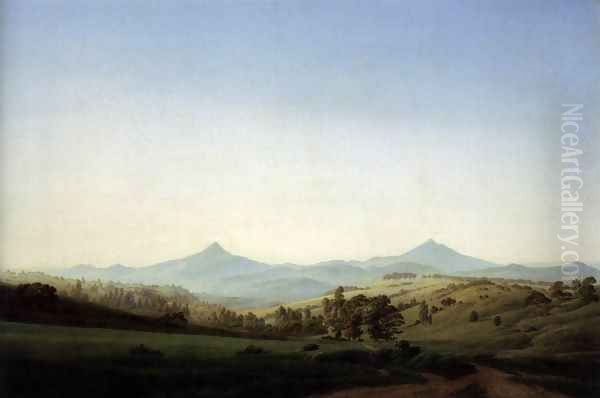 Bohemian Landscape with Mount Milleschauer 1808 Oil Painting by Caspar David Friedrich