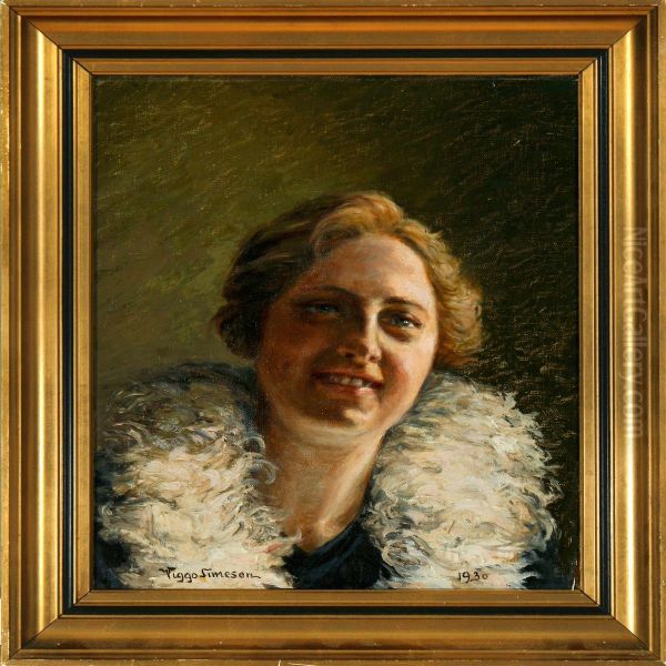 A Portrait Of Theartist's Wife Oil Painting by Viggo Rasmus Simesen