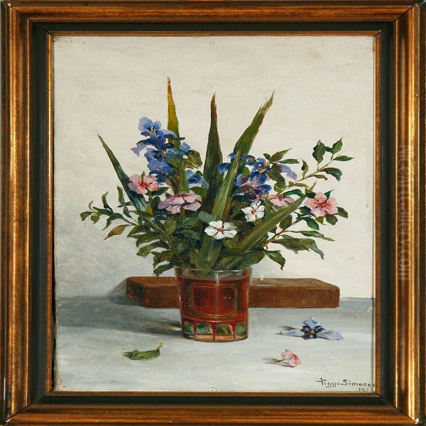 A Still Life Withflowers In A Vase On A Table Oil Painting by Viggo Rasmus Simesen