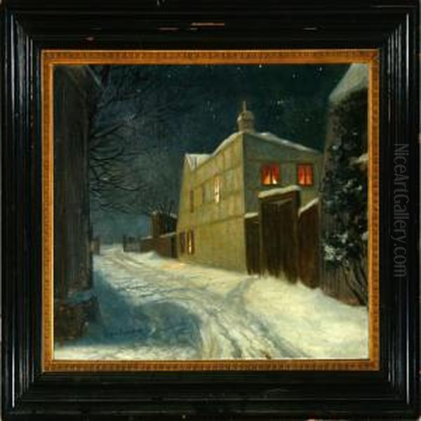 Winter Night On The Outskirts Of The Town Oil Painting by Viggo Rasmus Simesen