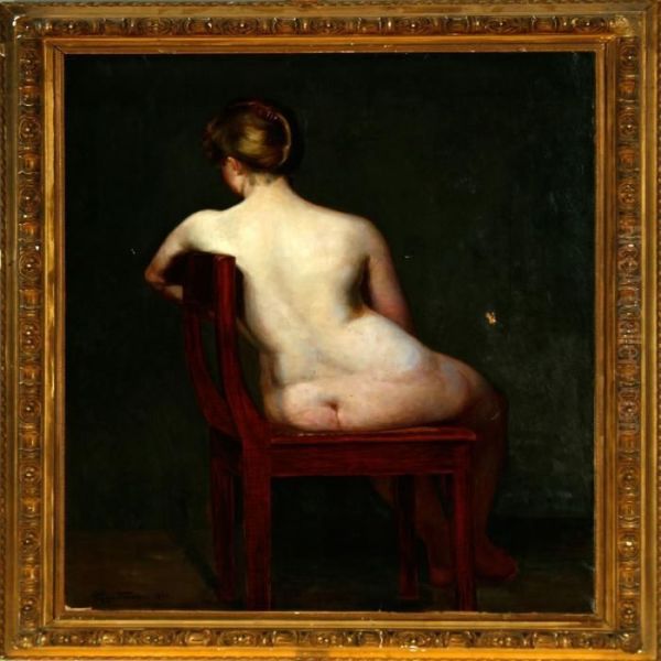 A Study Of A Naked Woman Oil Painting by Viggo Rasmus Simesen