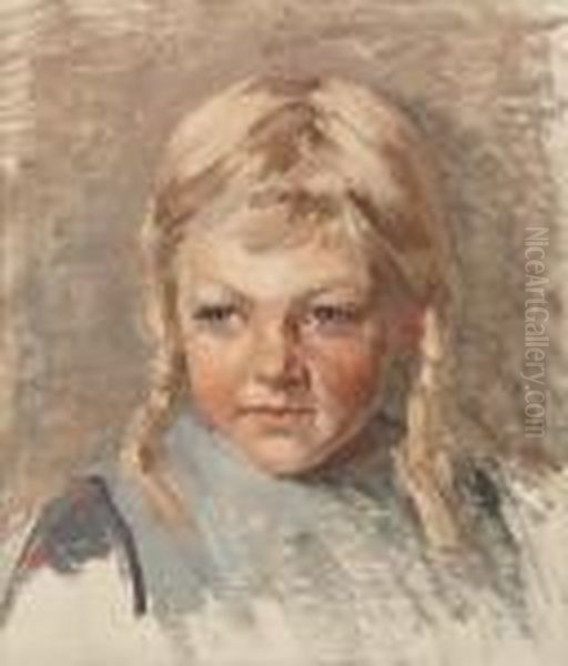 Bambina Con Trecce Oil Painting by Filadelfo Simi