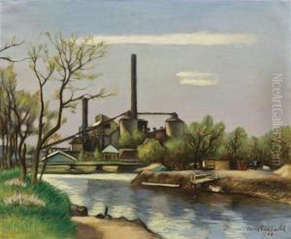 Cos Cob Power House Oil Painting by Simkha Simkhovitch