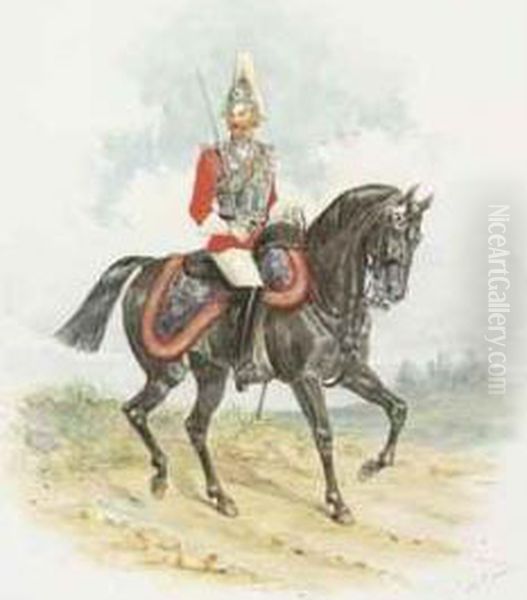 A Mounted Officer Of The 2 
N 
D 
 Lifeguards Oil Painting by Richard Simkin