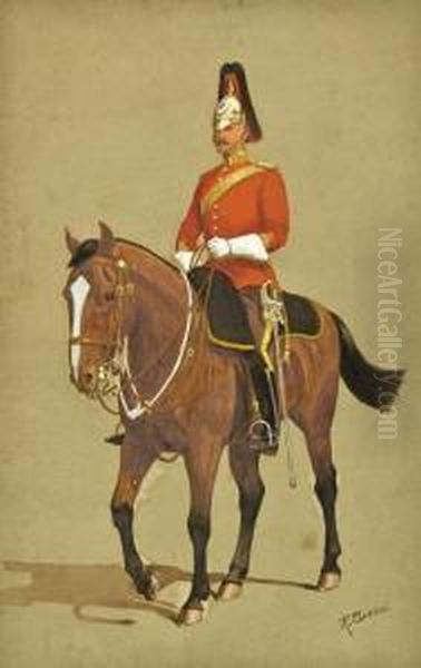 Equestrian Portrait Of An Officer Of The Household Cavalry Oil Painting by Richard Simkin