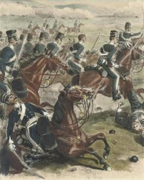 The 13th Light Dragoons In The Light Cavalry Charge At Balaclava Oil Painting by Richard Simkin