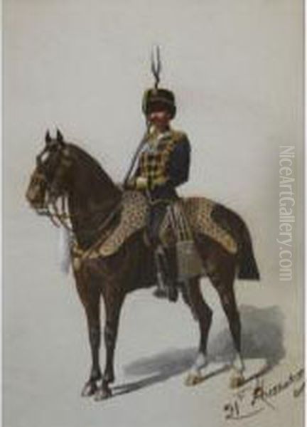 A Mounted Officer Of The 21st Hussars Oil Painting by Richard Simkin