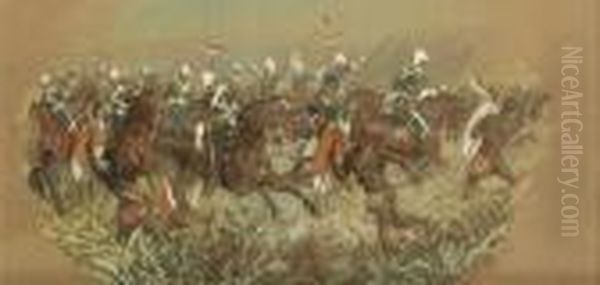 The Charge Of The 17th Lancers At The Battleof Ulundi, 4 July 1879 Oil Painting by Richard Simkin