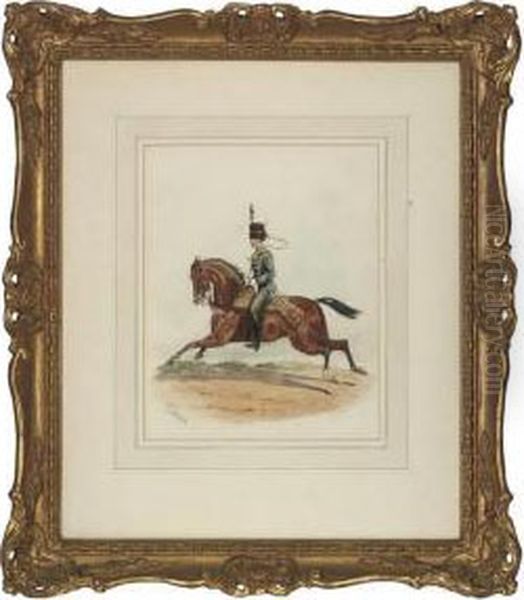 A Mounted Officer Of The 
Princess Charlotte Of Wales's Dragoonguards; And A Mounted Officer Of 
The 20th Royal Hussars Oil Painting by Richard Simkin