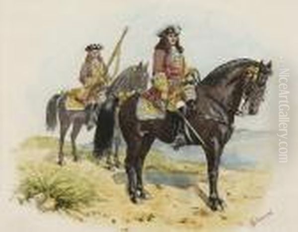 Barrymore's Regiment Of Foot, Serving Asdragoons In Spain In 1706 Oil Painting by Richard Simkin