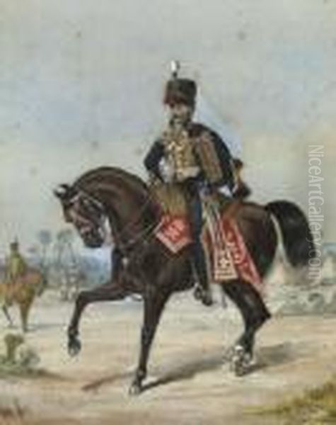 Portrait Of An Officer Of The 
3rd Hussars; And Portrait Of An Officer Of The 10th Royal Hussars In 
India (one Illustrated) Oil Painting by Richard Simkin