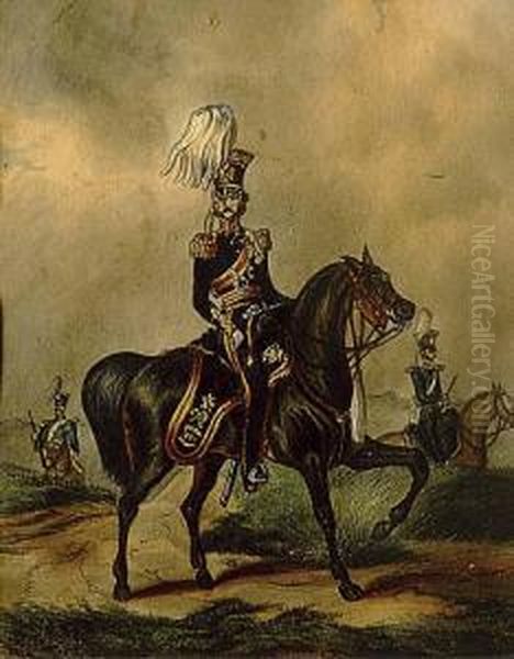 A Mounted 14th King's Light Dragoon In A Landscape Oil Painting by Richard Simkin