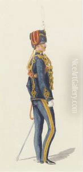 An Officer Of The 7th Hussars Oil Painting by Richard Simkin