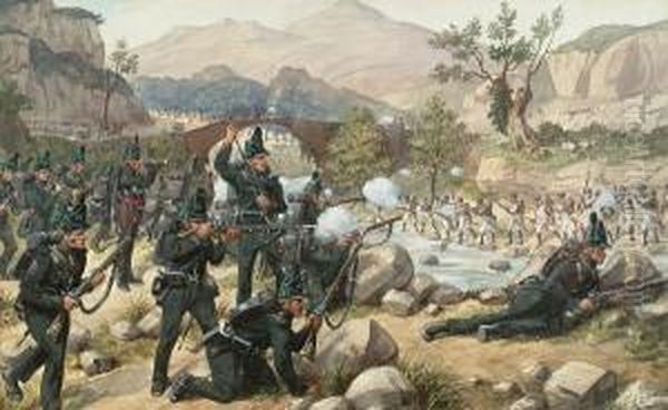 The Rifle Brigade In Action Oil Painting by Richard Simkin