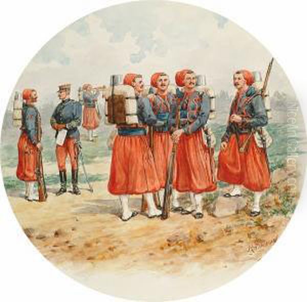 A Group Of French Zouaves Oil Painting by Richard Simkin