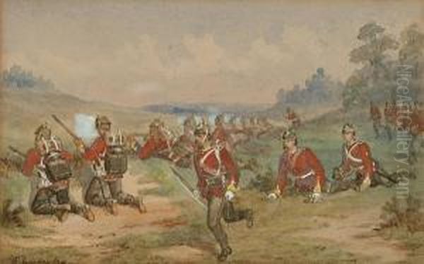 Infantrymen Firing On The Enemy Oil Painting by Richard Simkin