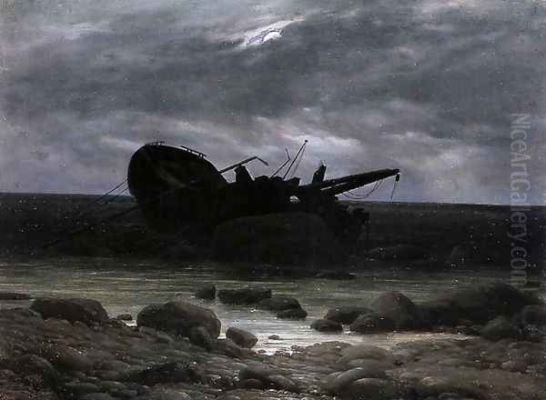 Wreck in the Moonlight c. 1835 Oil Painting by Caspar David Friedrich