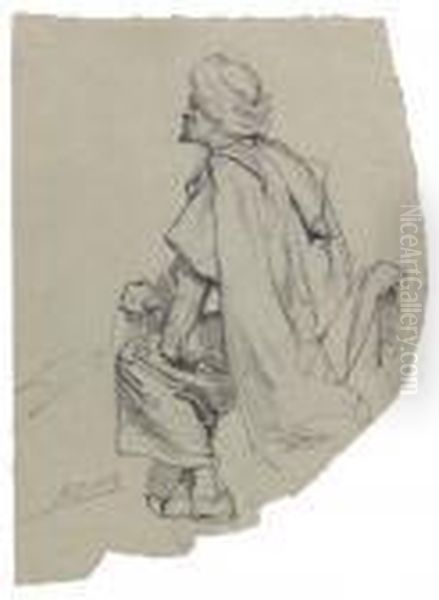 Profile Of A Seated Man With A Turban; And A Companion Drawing Oil Painting by Franz Xaver Simm