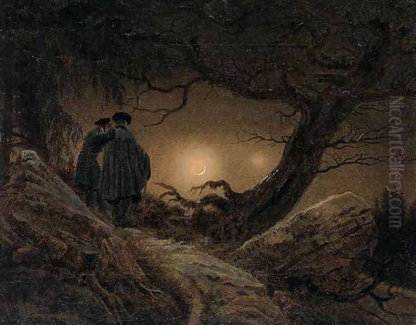 Two Men Contemplating the Moon 1819-20 Oil Painting by Caspar David Friedrich