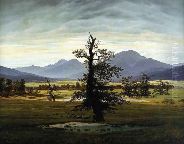 Village Landscape in Morning Light (The Lone Tree) 1822 Oil Painting by Caspar David Friedrich