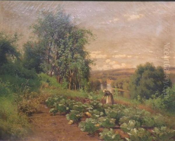 Tending The Garden Oil Painting by Hermann Gustave Simon