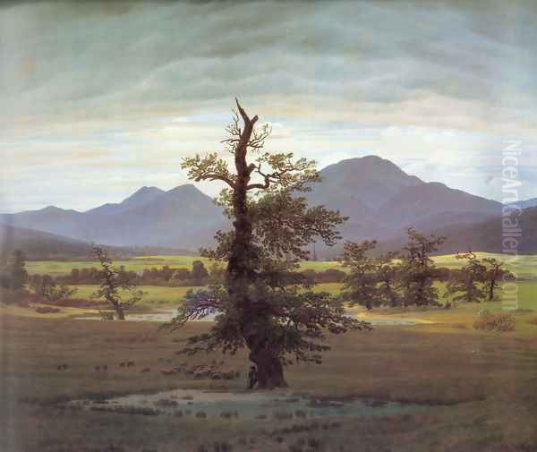 Landscape With Solitary Tree Oil Painting by Caspar David Friedrich