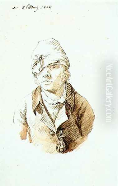 Self Portrait With Cap And Sighting Eye Shield 1802 Oil Painting by Caspar David Friedrich