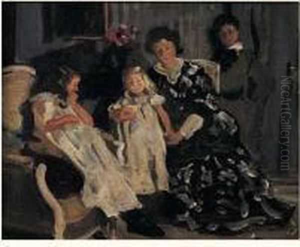 Mere Et Ses Trois Enfants Oil Painting by Lucien Simon