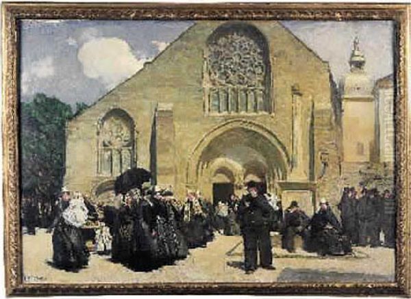 La
 Sortie De La Messe Oil Painting by Lucien Simon