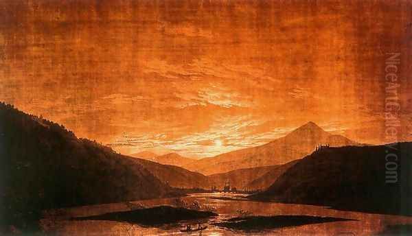 Mountainous River Landscape (Night Version) 1830-35 Oil Painting by Caspar David Friedrich