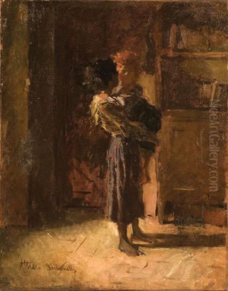 Bambini In Interno Oil Painting by Attilio Simonetti