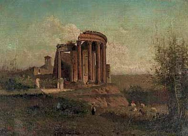 Veduta Del Tempio Di Vesta A Tivoli Oil Painting by Attilio Simonetti