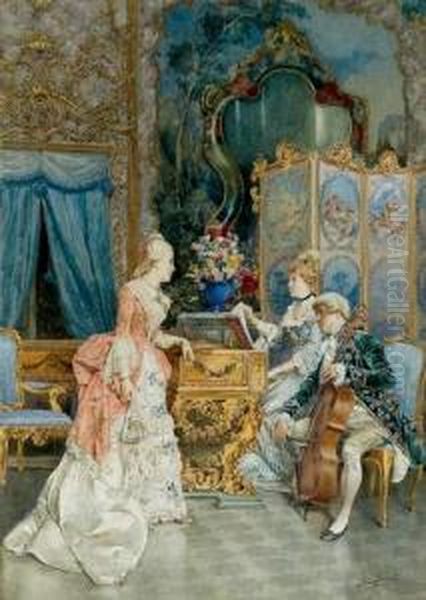 La Conversation Oil Painting by Ettore Simonetti